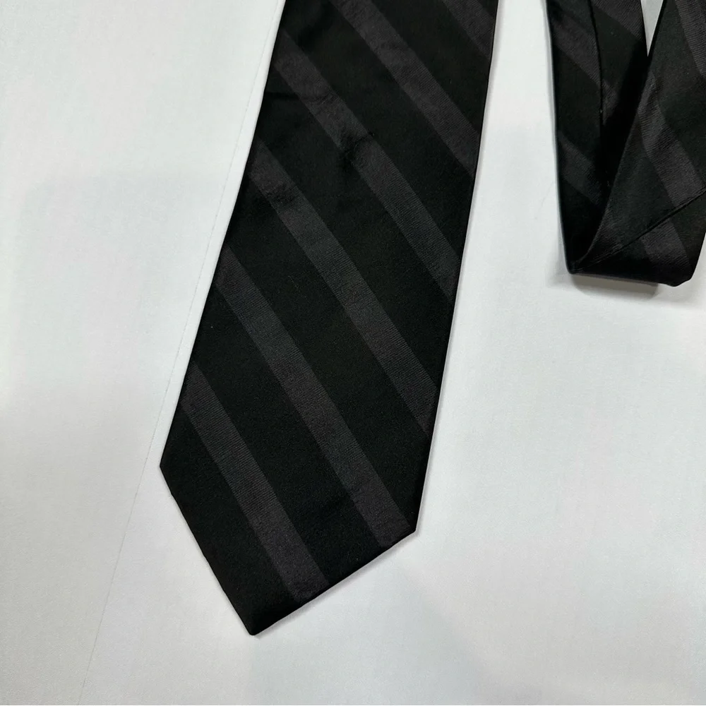 BLACK BROWN 1826 Black Striped Silk Tie